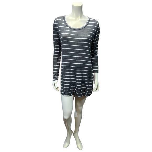 The Impeccable Pig Grey White Striped High Low Dress Size M Long Sleeve Casual - Picture 9 of 9